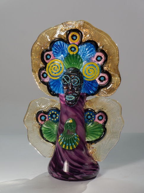 Mardi Gras Indian Vase Purple by Teri Walker & Chad Ridgeway | Handblown and sculpted glass Mardi Gras Indian Vase Purple